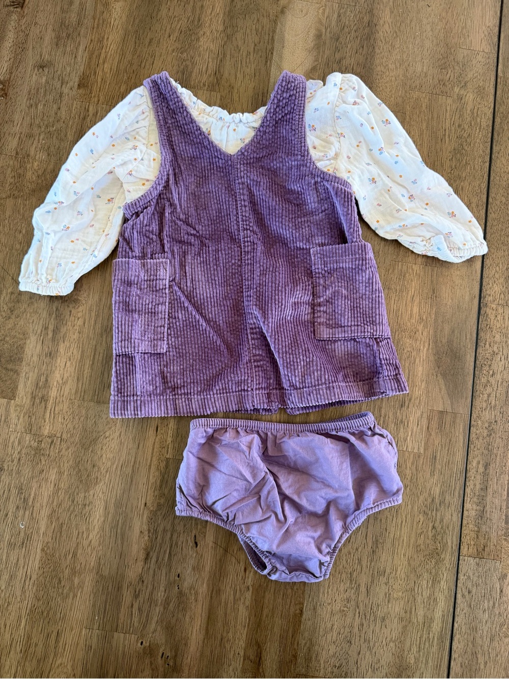 Cat & Jack Purple Corduroy dress with White Floral Lining